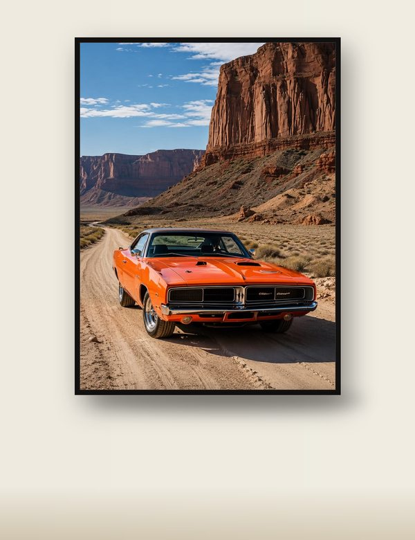 Orange Dodge Charger Desert poster