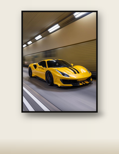 Yellow Ferrari 488 Pista poster