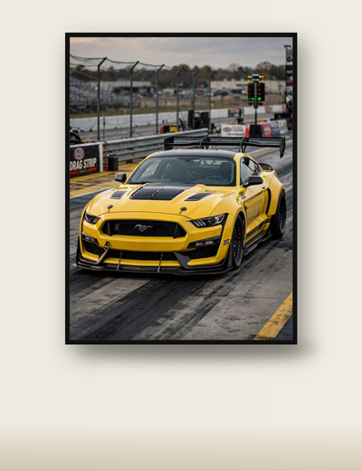 Yellow Ford Mustang Drag poster