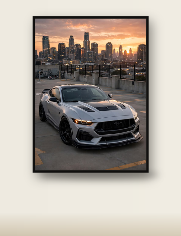 Silver Ford Mustang Rooftop poster