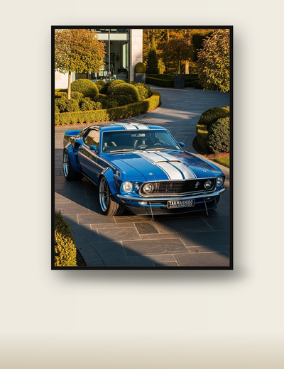 Blue Stanced Ford Mustang poster
