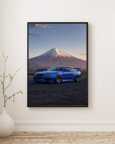 Nissan skyline mountain poster