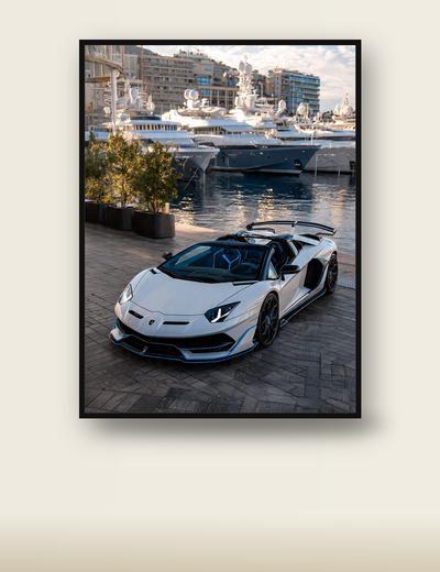 White Lamborghini Aventador Monaco poster