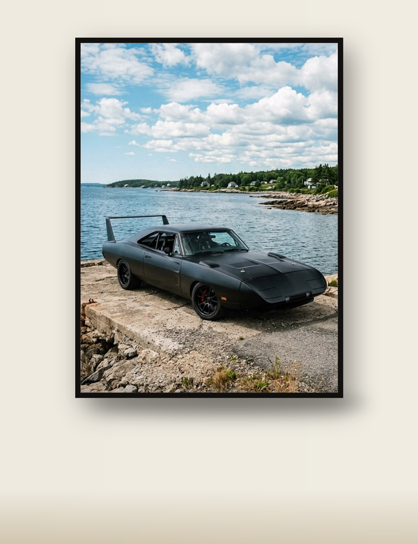 Matte Black Dodge Daytona Coastal poster