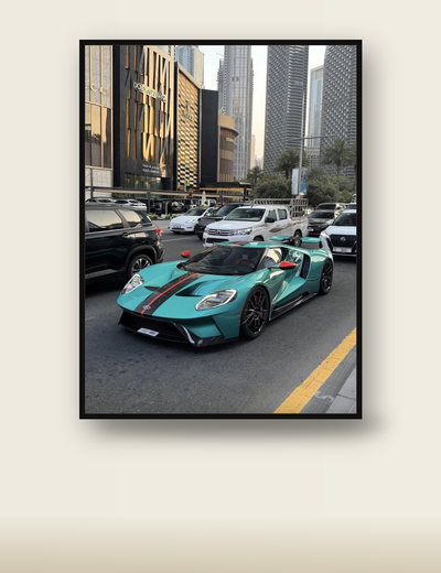 Teal Ford GT Dubai poster