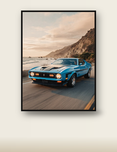 Blue Ford Mustang Mach 1 Coastal poster