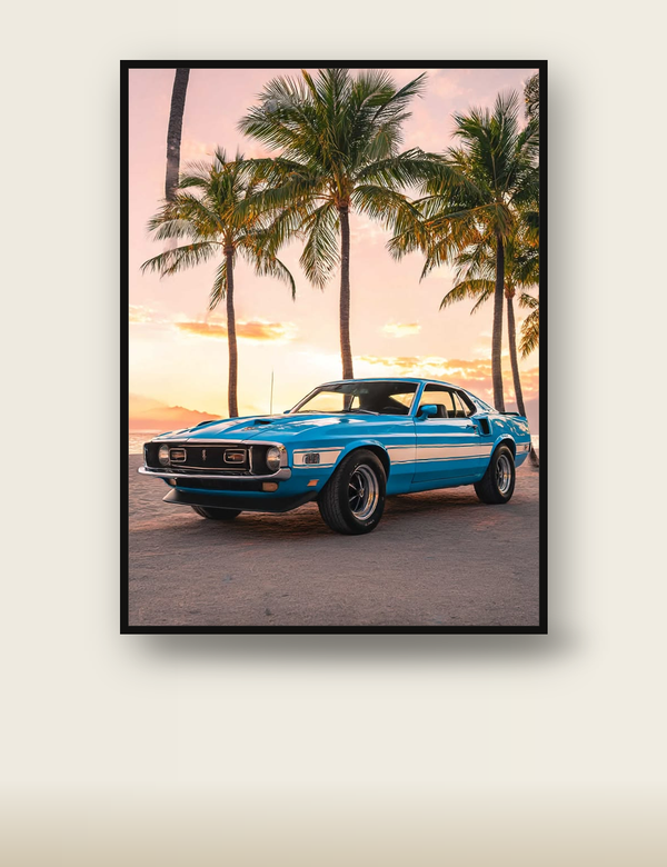 Blue Ford Mustang Shelby Beach poster