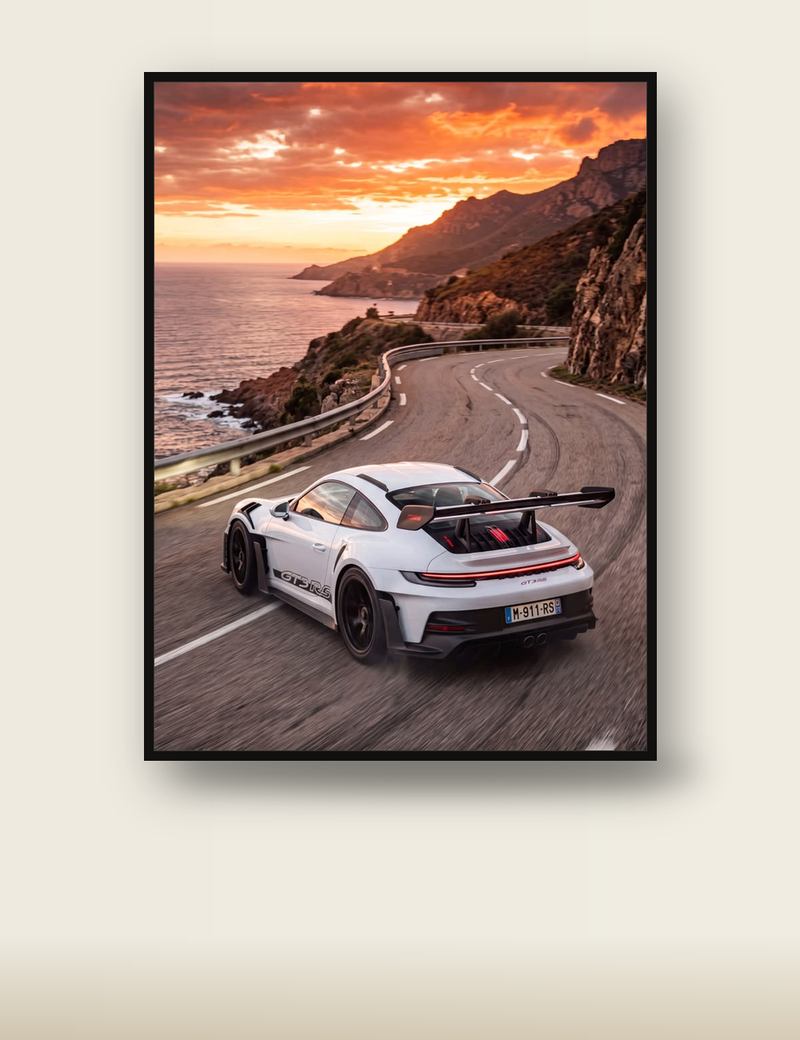 White Porsche 911 GT3 RS Coastal poster