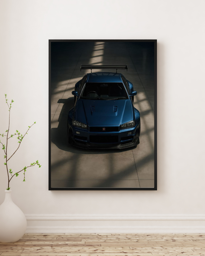 Blue Nissan Skyline poster