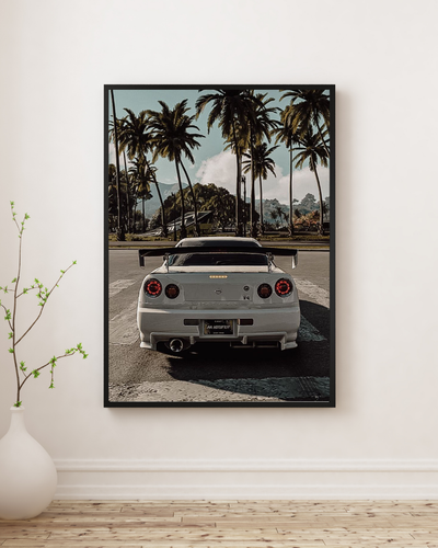 White Nissan skyline rear poster